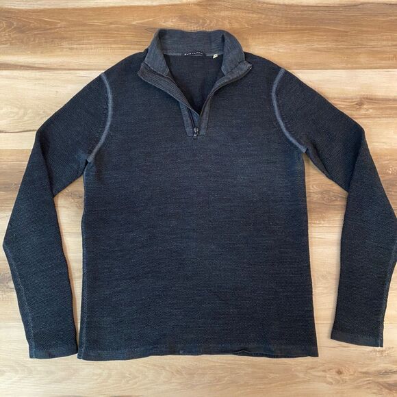 Elie Tahari Sweater Mens Medium Charcoal Gray Merino Wool 1/4 Zip Pullover Mock - Picture 1 of 10